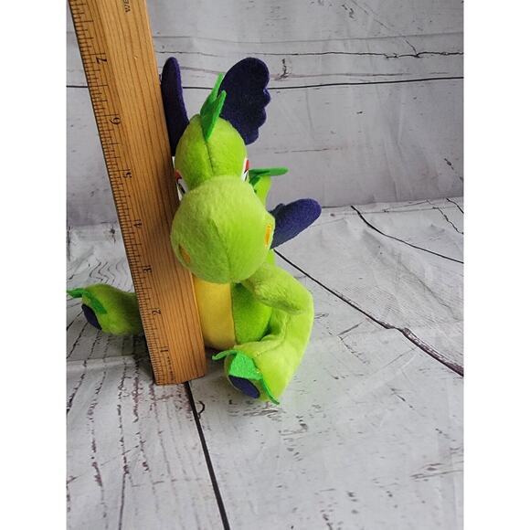 Vintage Neon Green Purple Dragon Stuffed Animal Plush 6 Inches Tall - Picture 9 of 9